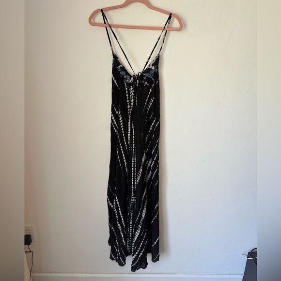 Helen Jon Hand Dyed Embroidered Resort Boho Maxi Dress Black Size S - Picture 6 of 9